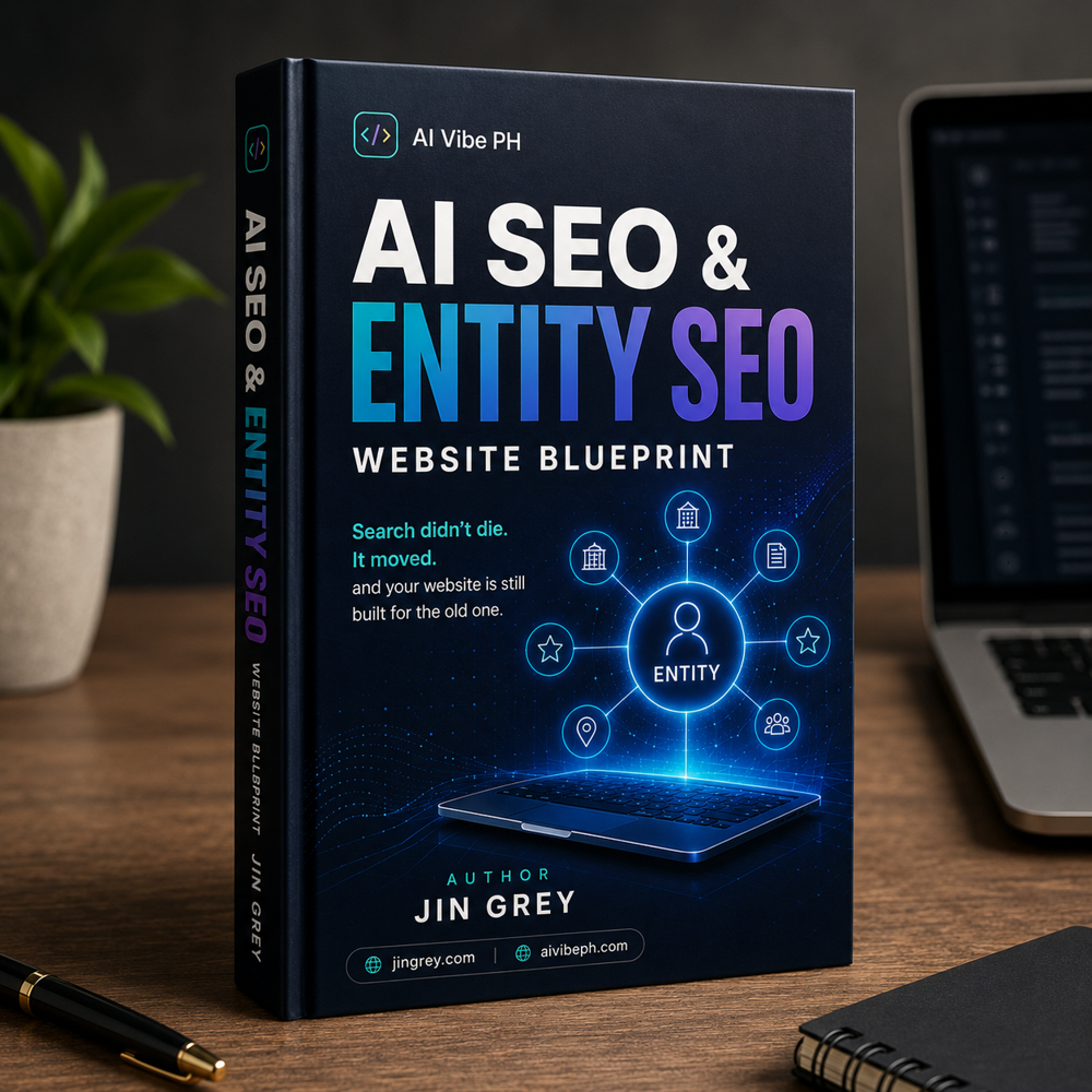 The AI SEO and Entity SEO Website Blueprint eBook cover by Jin Grey — AI Vibe PH