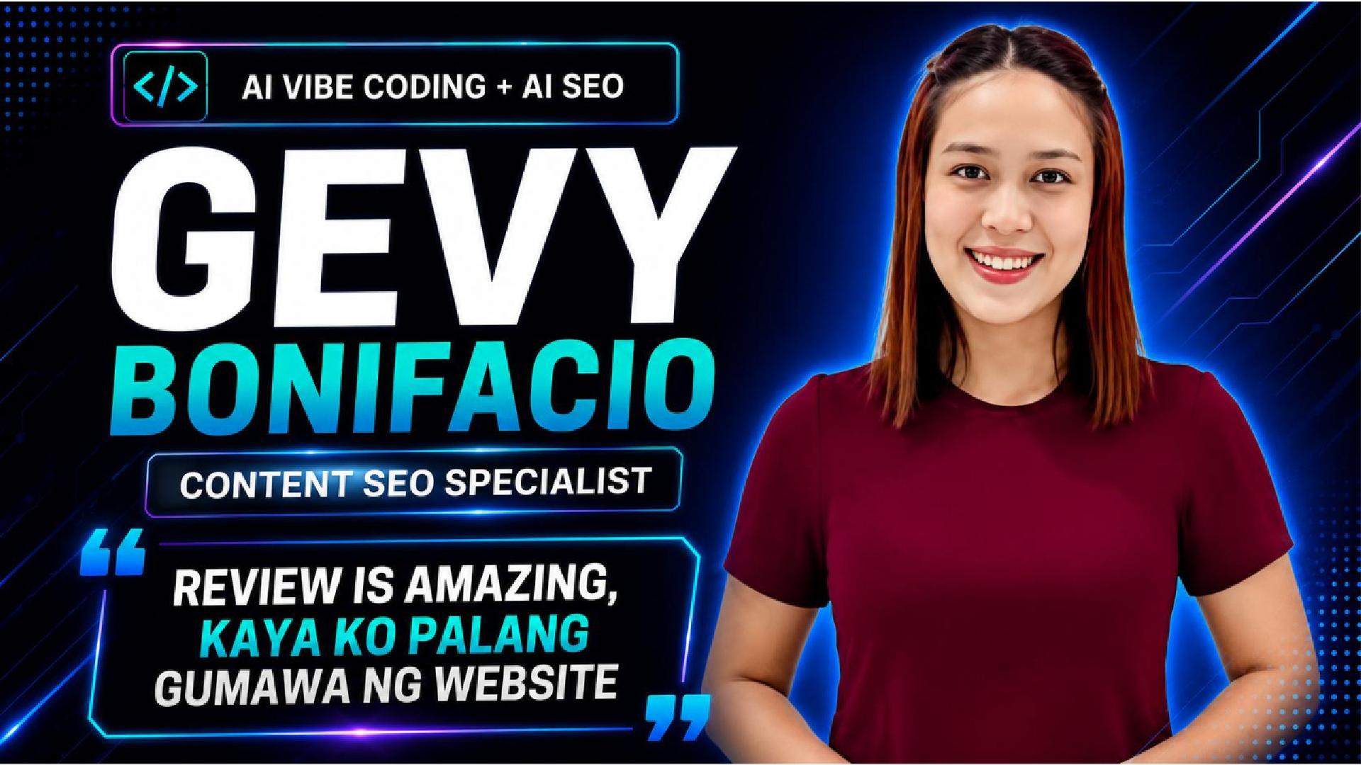 Gevy Bonifacio's video review of the AI Vibe Coding + AI SEO Masterclass — five stars
